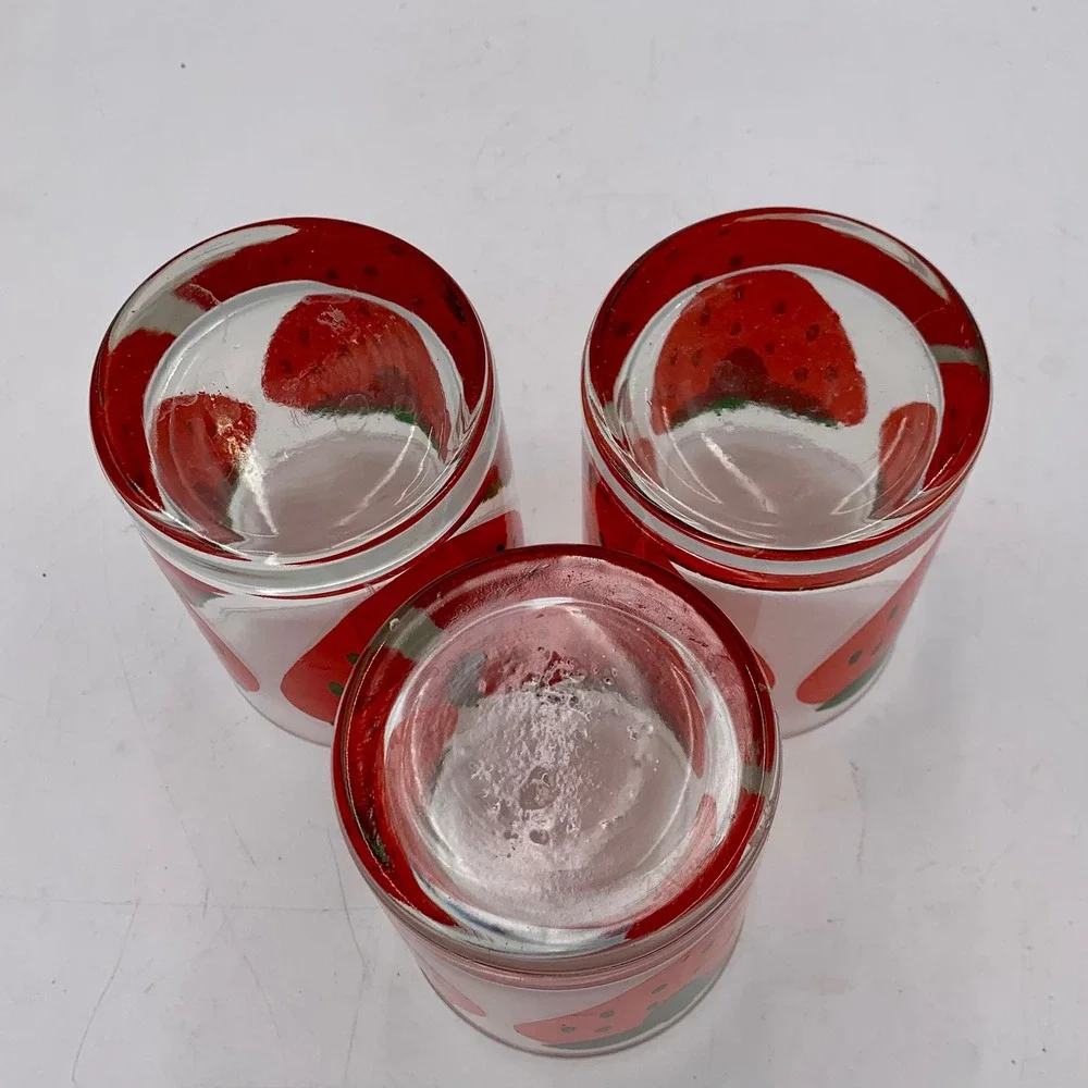 Vintage Indiana‎ Glass Strawberry Drinking Glasses Set of 3 Retro MCM Tumblers